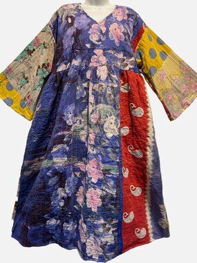 Nwt FUNKY STUFF hippie boho vintage cotton pocket kantha maxi DRESS XL